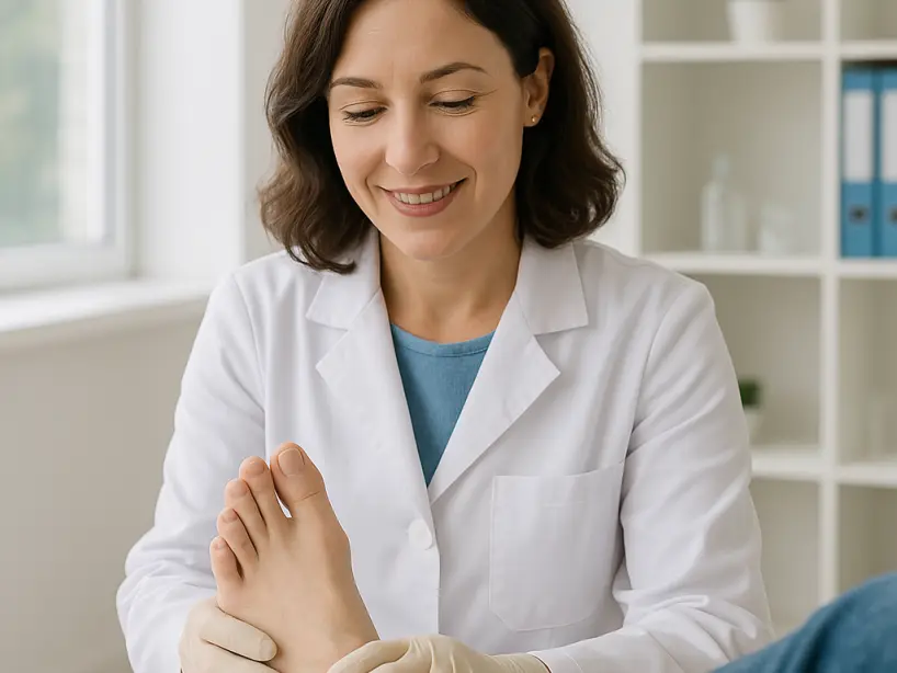 Podiatrist examining a patient during a foot care consultation